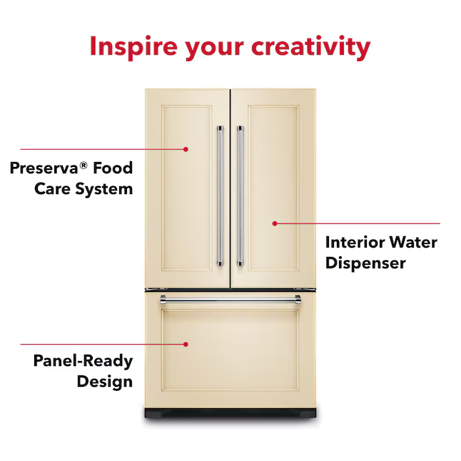 KitchenAid Counter-Depth 21.9-cu ft 3-Door 36-in French Door Refrigerator with Ice Maker with Water Dispenser (Panel Ready), KRFC302EPA *HD2510, Retail: $3,554.00, FINAL PRICE: $2,199.99 + TAX