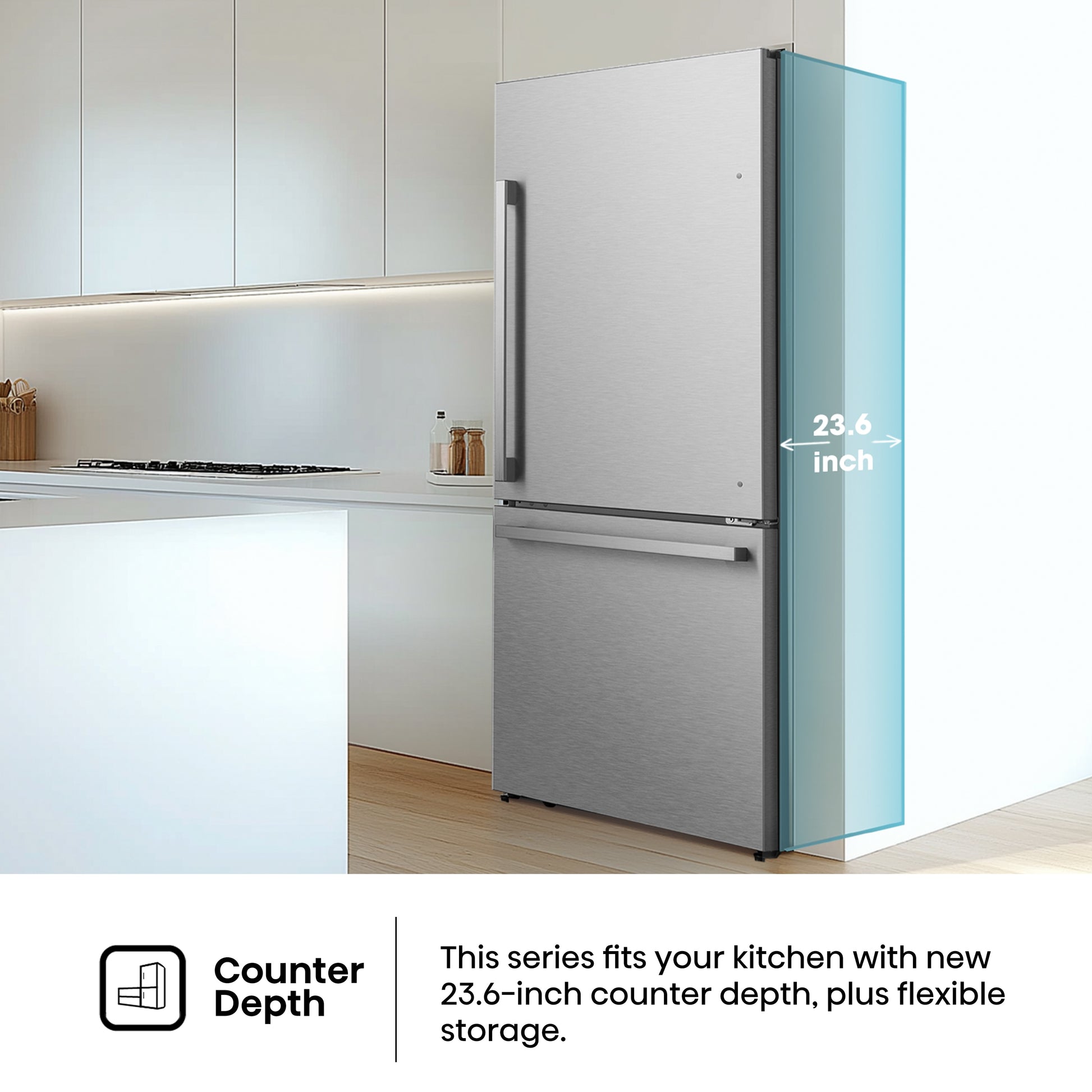 Hisense 17.2-cu ft Counter-Depth 32-in Wide Bottom-Freezer Refrigerator Fingerprint Resistant Stainless Steel ) ENERGY STAR Certified