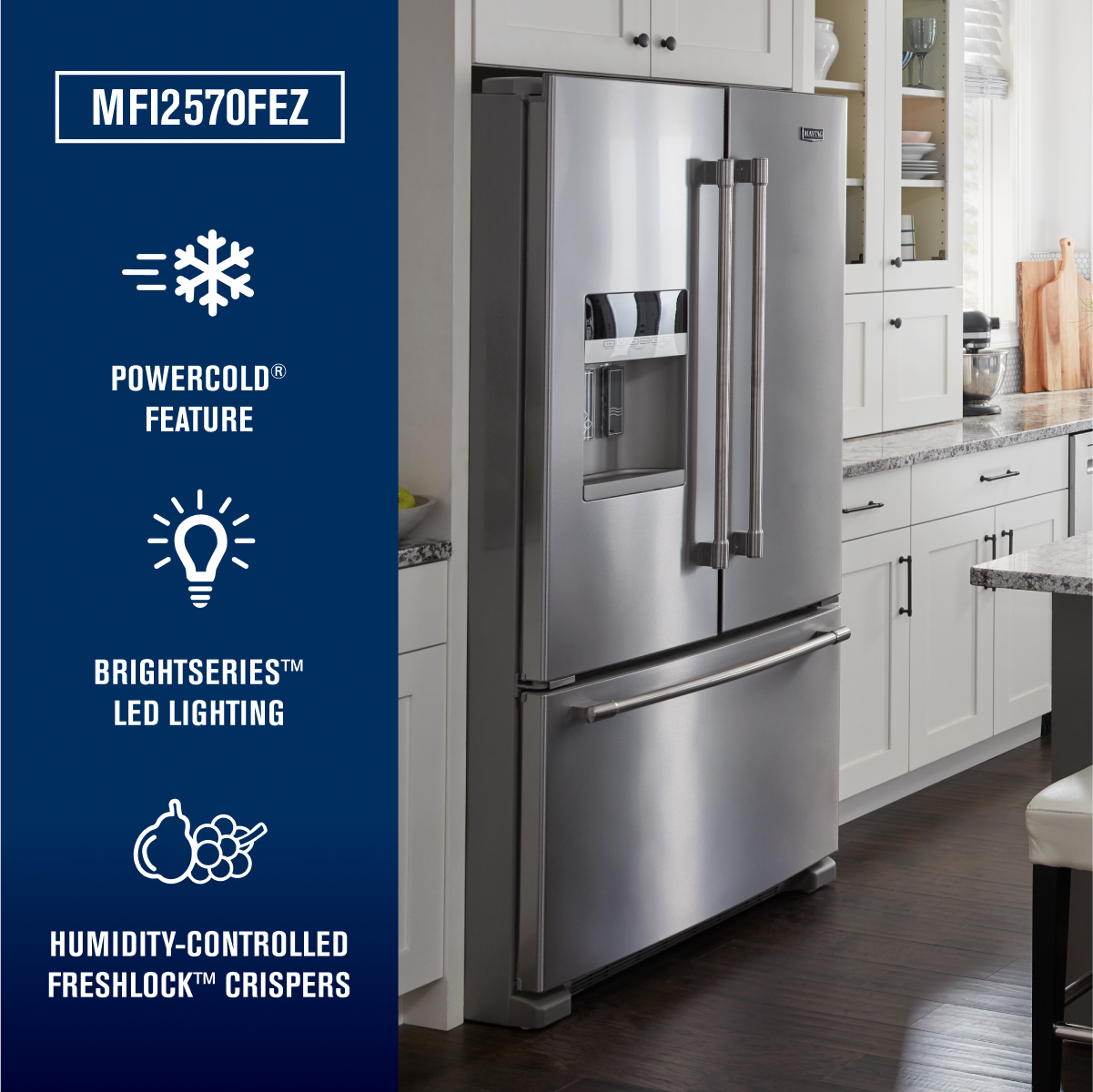 Maytag Standard-Depth 24.7-cu ft 3 -Door 36-in Wide French Door Refrigerator with Ice Maker with Water and Ice Dispenser ( Fingerprint Resistant Stainless Steel ) ENERGY STAR Certified