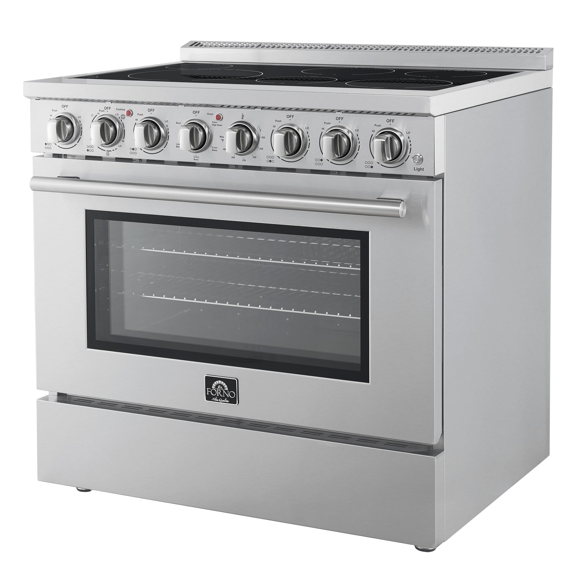 FORNO Paolo 36-in Glass Top 6 burners 5.44-cu ft Convection Oven Freestanding Electric Range ( Stainless steel