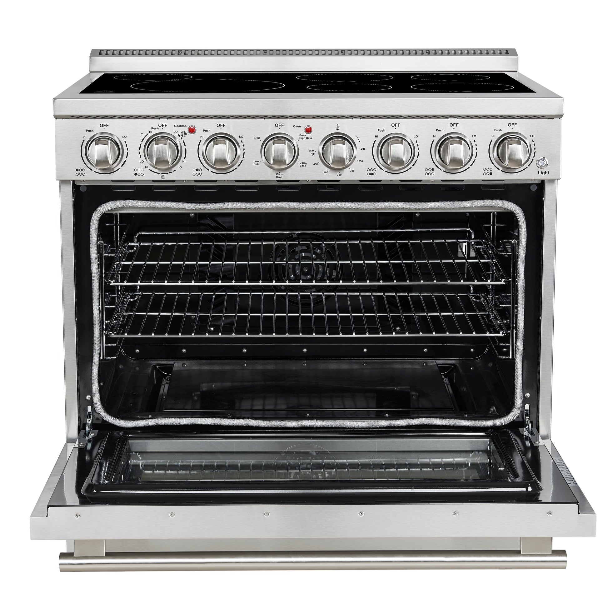 FORNO Paolo 36-in Glass Top 6 burners 5.44-cu ft Convection Oven Freestanding Electric Range ( Stainless steel