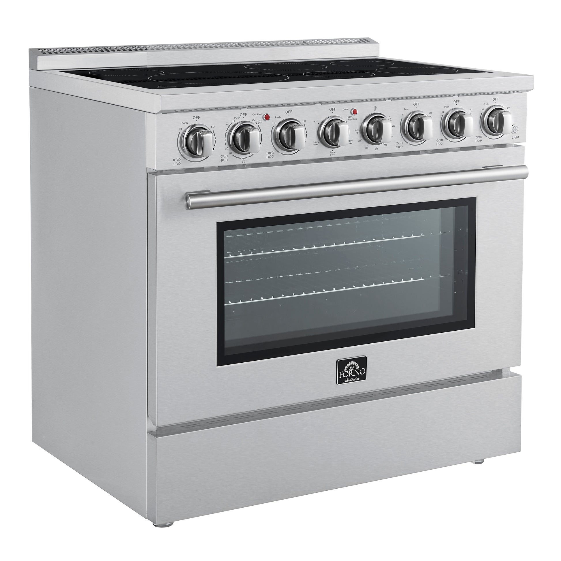 FORNO Paolo 36-in Glass Top 6 burners 5.44-cu ft Convection Oven Freestanding Electric Range ( Stainless steel