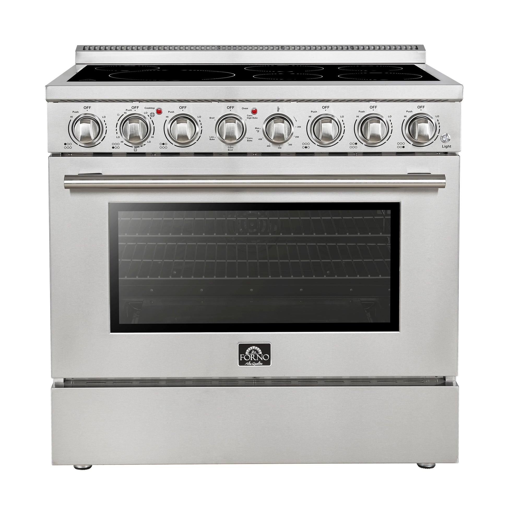 FORNO Paolo 36-in Glass Top 6 burners 5.44-cu ft Convection Oven Freestanding Electric Range ( Stainless steel