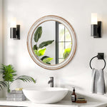 LOVMOR 28 Inch Round Wall Mirror Bathroom Vanity Wooden Farmhouse Style
