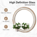 LOVMOR 28 Inch Round Wall Mirror Bathroom Vanity Wooden Farmhouse Style