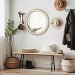 LOVMOR 28 Inch Round Wall Mirror Bathroom Vanity Wooden Farmhouse Style