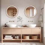 LOVMOR 28 Inch Round Wall Mirror Bathroom Vanity Wooden Farmhouse Style