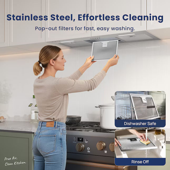 VIKIO 30-in Ductless 800-CFM Recirculating Stainless Steel Insert Under Cabinet Range Hood with Charcoal Filter, E690-30-M17  RB10-30 HB0130AH *JR2508, Retail: $308.99, FINAL PRICE: $159.99 + TAX
