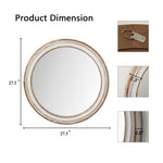 LOVMOR 28 Inch Round Wall Mirror Bathroom Vanity Wooden Farmhouse Style