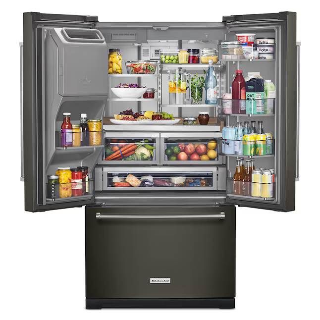 KitchenAid Standard-Depth 27-cu ft 3-Door 36-in French Door Refrigerator with Water and Ice Dispenser (Black), KRFF577KBS/03 *JR2511, Retail: $3,799.00, FINAL PRICE: $1,799.99 + TAX
