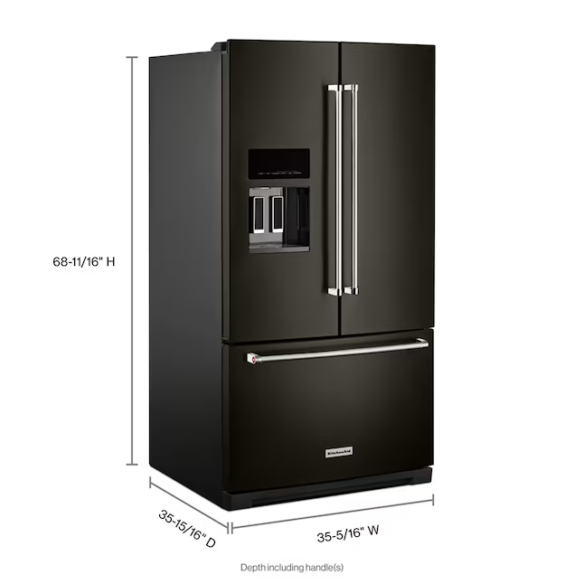 KitchenAid Standard-Depth 27-cu ft 3-Door 36-in French Door Refrigerator with Water and Ice Dispenser (Black), KRFF577KBS/03 *JR2511, Retail: $3,799.00, FINAL PRICE: $1,799.99 + TAX