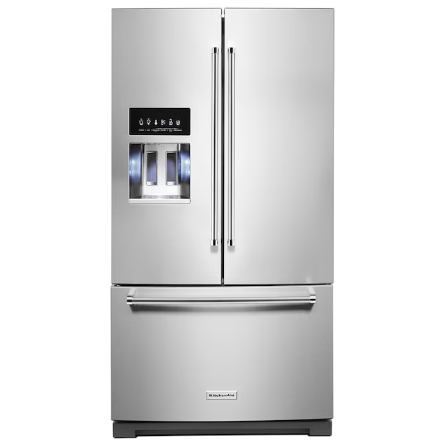 KitchenAid Standard-Depth 27-cu ft 3-Door 36-in French Door Refrigerator with Ice Maker with Water and Ice Dispenser (Stainless Steel with PrintShield Finish), KRFF577KPS/02 *JR2510, Retail: $3,699.00, FINAL PRICE: $1,799.99 + TAX