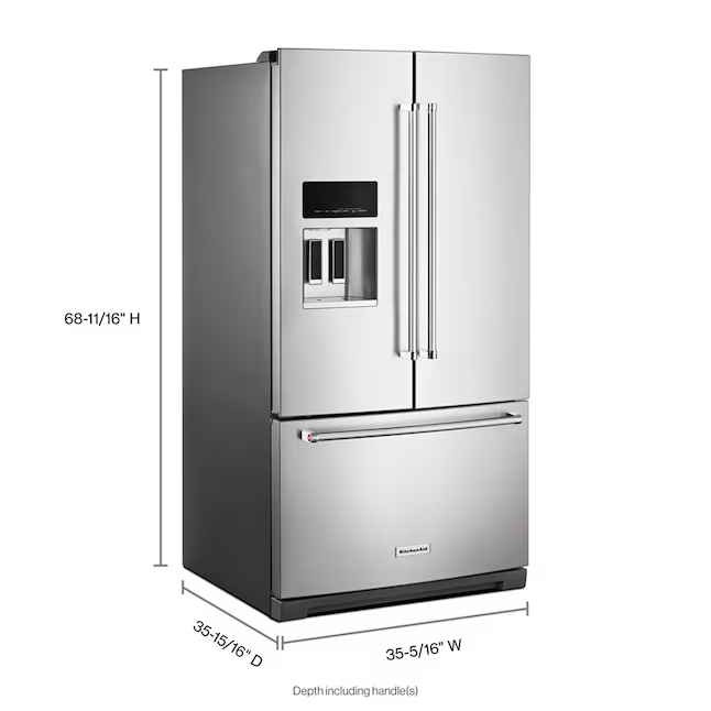 KitchenAid Standard-Depth 27-cu ft 3-Door 36-in French Door Refrigerator with Ice Maker with Water and Ice Dispenser (Stainless Steel with PrintShield Finish), KRFF577KPS/02 *JR2510, Retail: $3,699.00, FINAL PRICE: $1,799.99 + TAX