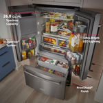 KitchenAid Standard-Depth 27-cu ft 3-Door 36-in French Door Refrigerator with Ice Maker with Water and Ice Dispenser (Stainless Steel with PrintShield Finish), KRFF577KPS/02 *JR2510, Retail: $3,699.00, FINAL PRICE: $1,799.99 + TAX