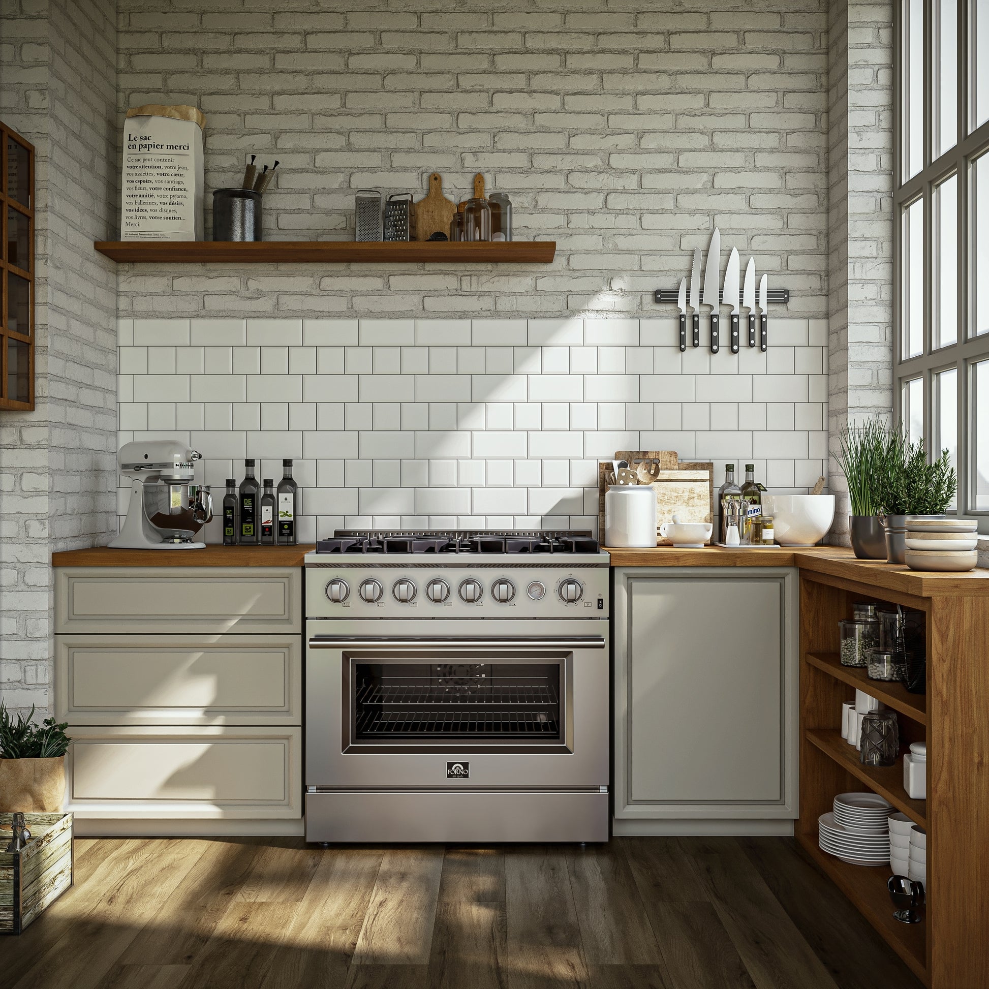 FORNO Marco 36-in 6 burners 5.32-cu ft Convection Oven Freestanding Natural Gas Range ( Stainless Steel )