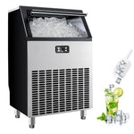 SIMZLIFE 200lbs/24H Commercial Ice Maker Machine with 65 lbs Storage and Smart LCD Panel in Silver Stainless Steel