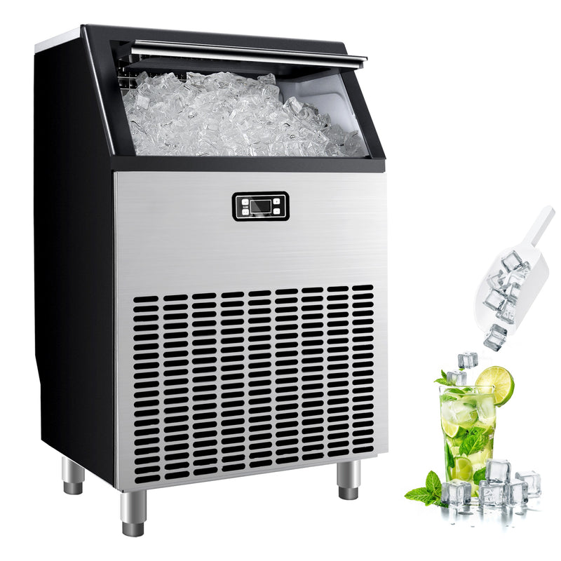 SIMZLIFE 200lbs/24H Commercial Ice Maker Machine with 65 lbs Storage and Smart LCD Panel in Silver Stainless Steel