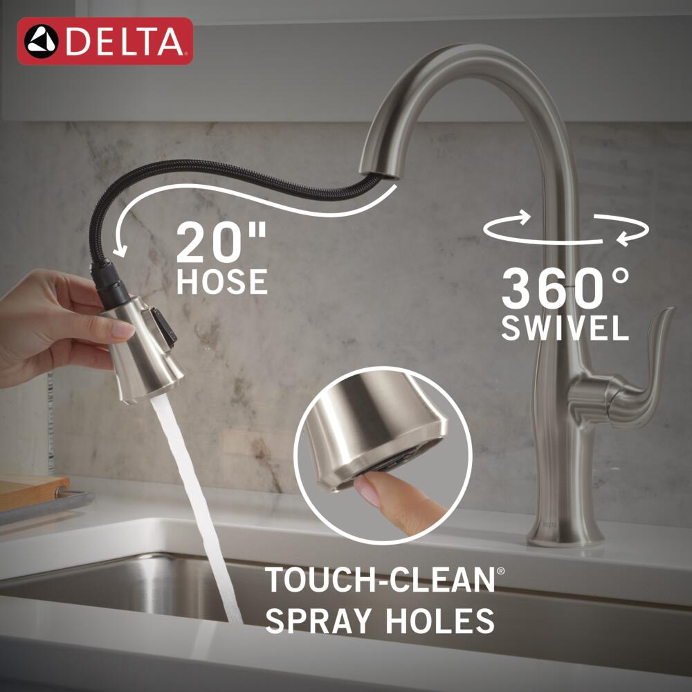 Delta Levette Stainless Steel Single Handle Deck-mount Pull-down Kitchen Faucet with Sprayer (Includes Deck Plate)
