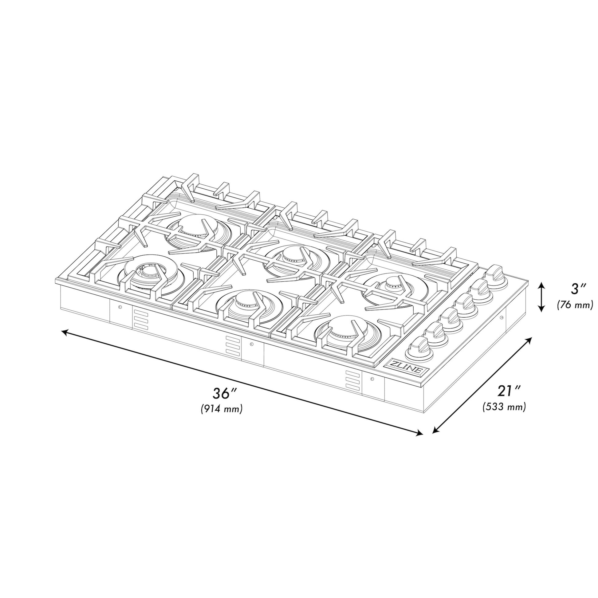 ZLINE KITCHEN & BATH Professional 36-in 6 burners Stainless steel Gas Cooktop