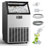 SIMZLIFE 100lbs/24H Commercial Full Size Cubes Ice Maker Machine with 33 lbs Storage and Efficient Compressor in Silver
