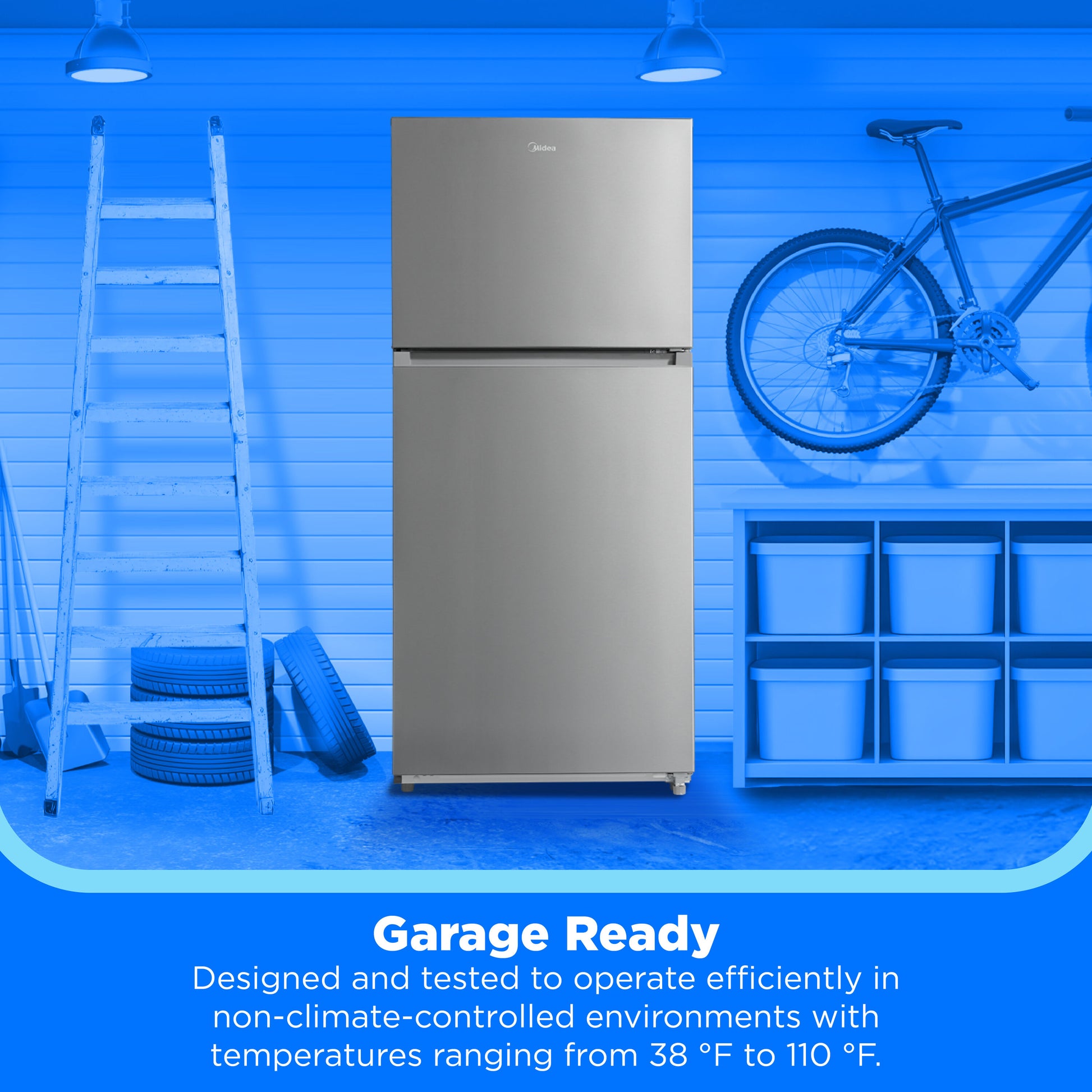 Midea Fingerprint Resistant 18.1-cu ft Standard-Depth 30-in Wide Top-Freezer Refrigerator ( Stainless Steel ) Garage Ready ENERGY STAR Certified