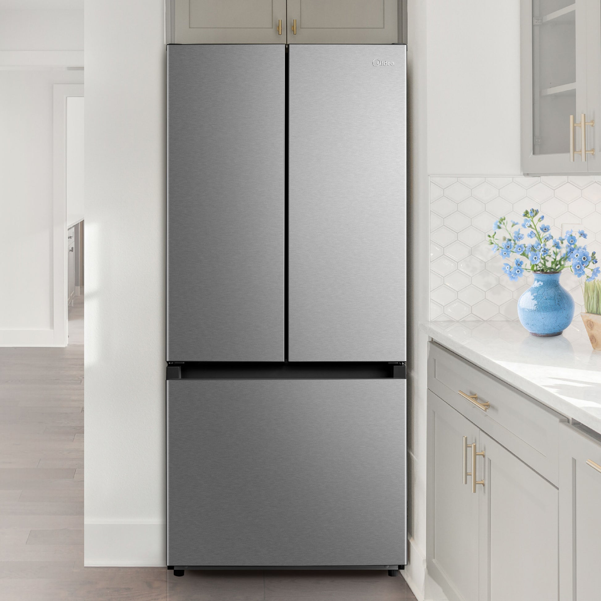 Midea Standard-Depth 18.4-cu ft 3 -Door 30-in Wide with Optional (sold separately) Ice Maker ( Stainless