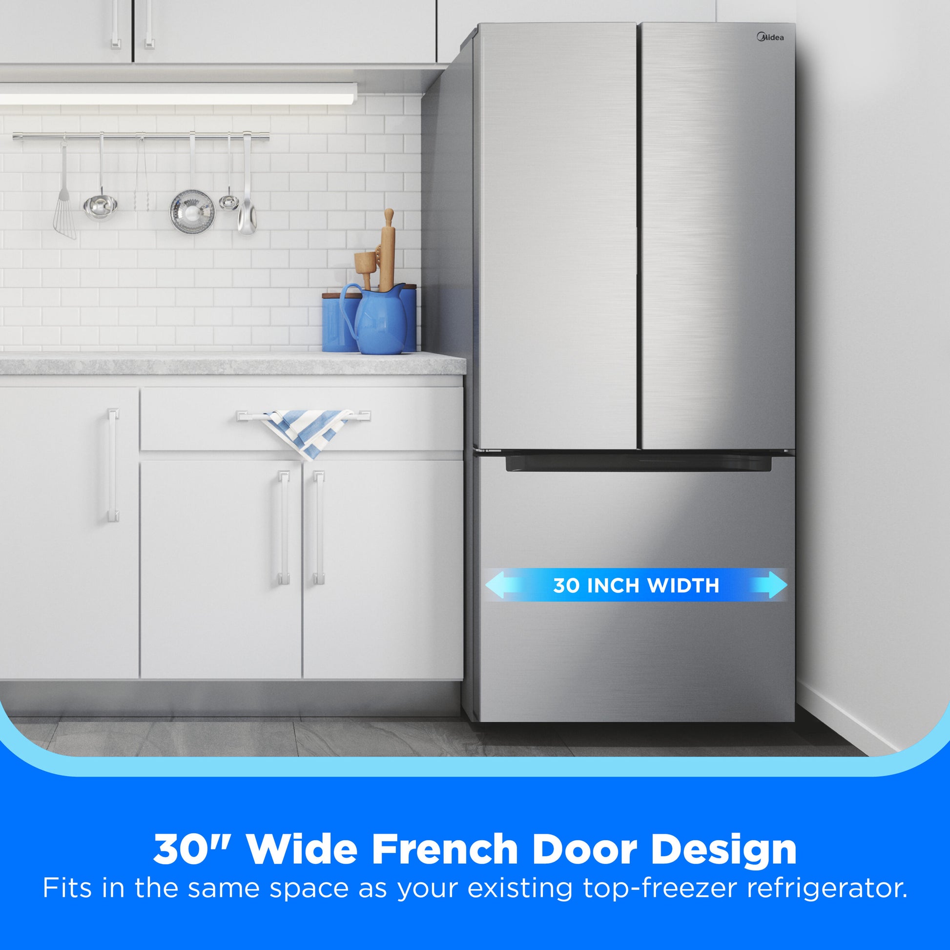 Midea Standard-Depth 18.4-cu ft 3 -Door 30-in Wide with Optional (sold separately) Ice Maker ( Stainless