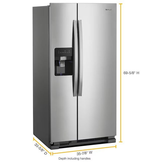 Whirlpool 24.6-cu ft Standard-Depth 36-in Wide Side-by-Side Refrigerator with Ice Maker + Water and Ice Dispenser (Fingerprint Resistant Stainless Finish), WRS315SDHZ/19 *JR2510, Retail: $1,699.00, FINAL PRICE: $799.99 + TAX