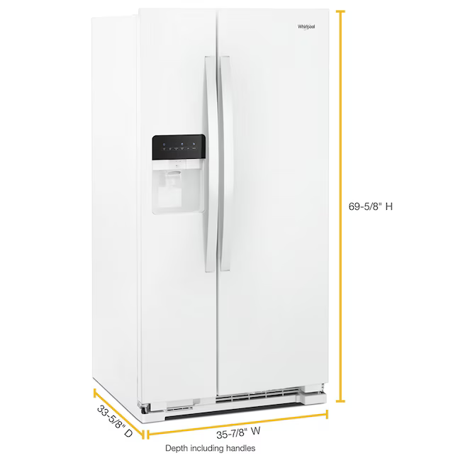 Whirlpool 24.6-cu ft Standard-Depth 36-in Side-by-Side Refrigerator with Ice Maker + Water and Ice Dispenser (White), WRS315SDHW *JR2512, Retail: $1,643.00, FINAL PRICE: $799.99 + TAX