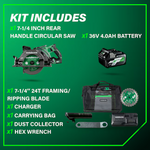 Metabo HPT Multi-Volt 36-volt 4 -Amp 7-1/4-in Brushless Hybrid Capable Cordless Circular Saw (Battery Included and Charger Included), C3607DWAM *JR2511, Retail: $389.00, FINAL PRICE: $199.99 + TAX
