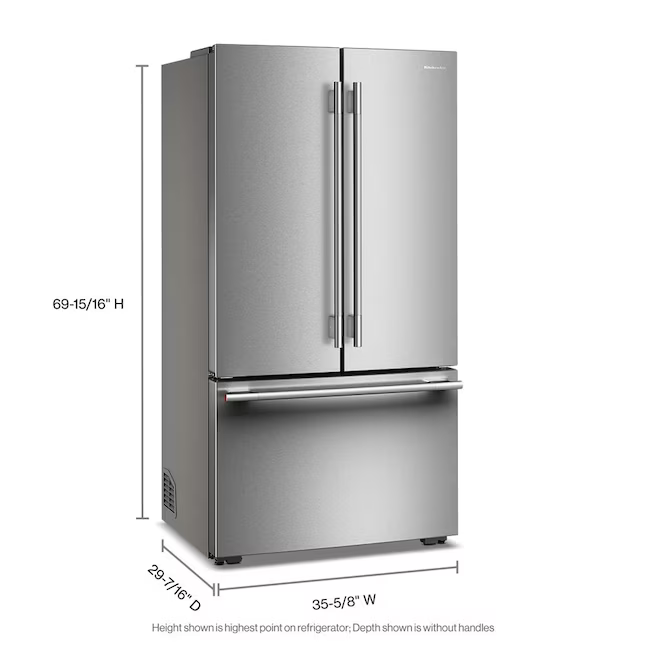 KitchenAid Counter-Depth 24.3-cu ft 3 -Door 36-in Wide French Door Refrigerator with Ice Maker with Water Dispenser ( PrintShield Stainless ) ENERGY STAR Certified