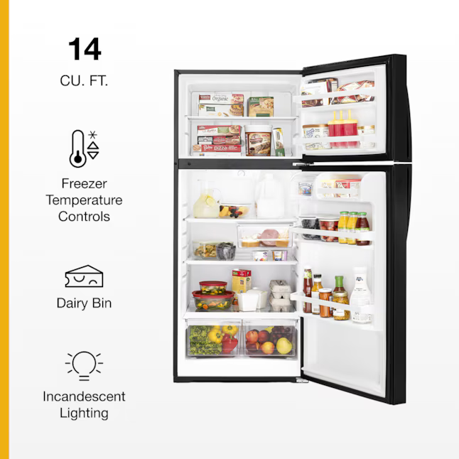 Whirlpool 14.3-cu ft Top-Freezer Refrigerator (Black), WRT314TFDB/03 *JR2509, Retail: $749.00, FINAL PRICE: $429.99 + TAX