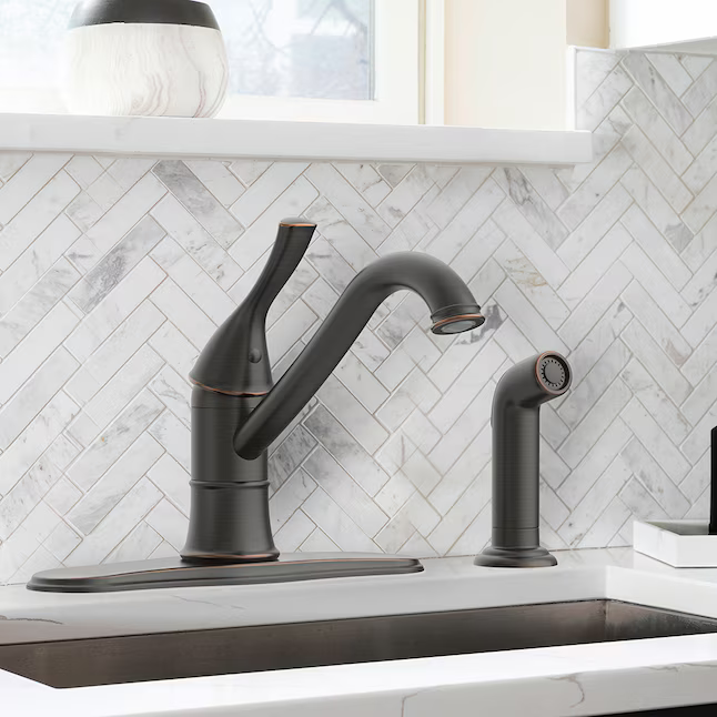 Project Source WILEY Oil Rubbed Bronze Single Handle Deck-Mount Kitchen Faucet (Includes Deck Plate + Side Sprayer), 67916W-102707 *JR2511, Retail: $99.00, FINAL PRICE: $59.99 + TAX