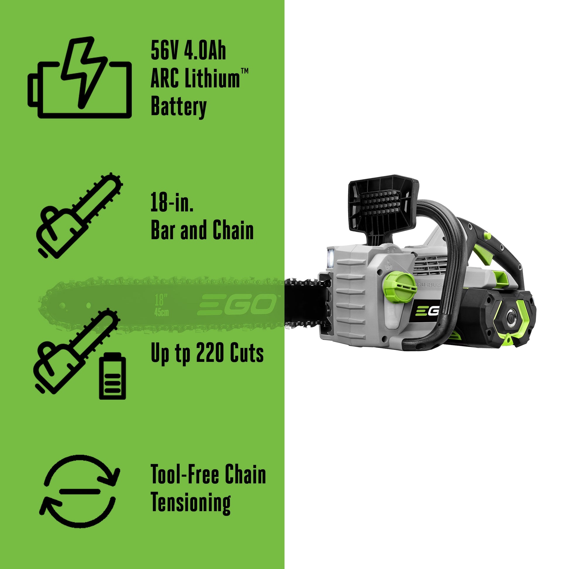 EGO POWER+ 56-volt 18-in Battery 4 Ah Chainsaw Battery Included Charger Included