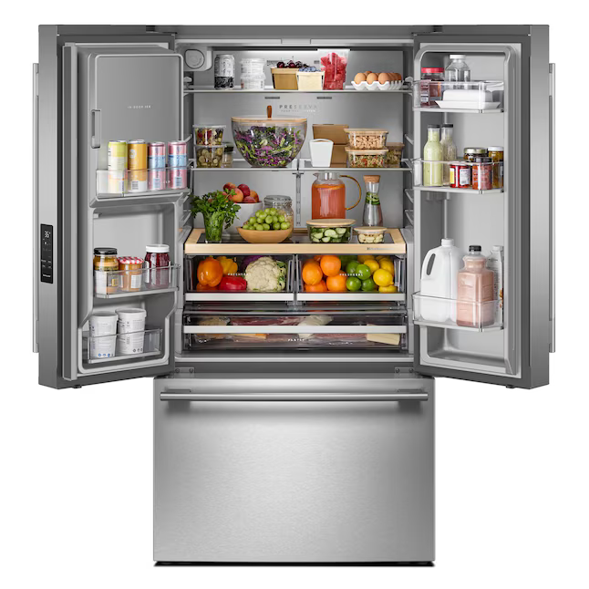 KitchenAid Standard-Depth 30.52-cu ft 3-Door 36-in French Door Refrigerator with Ice Maker with Water Dispenser (PrintShield Stainless), KRFF436SPS *JR2512, Retail: $3,299.00, FINAL PRICE: $1,799.99 + TAX