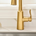 Moen Edwyn Brushed Gold Single Handle Deck-mount Pull-down Kitchen Faucet with Sprayer (Includes Deck Plate) (Includes Soap Dispenser)