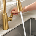 Moen Edwyn Brushed Gold Single Handle Deck-mount Pull-down Kitchen Faucet with Sprayer (Includes Deck Plate) (Includes Soap Dispenser)