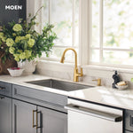 Moen Edwyn Brushed Gold Single Handle Deck-mount Pull-down Kitchen Faucet with Sprayer (Includes Deck Plate) (Includes Soap Dispenser)