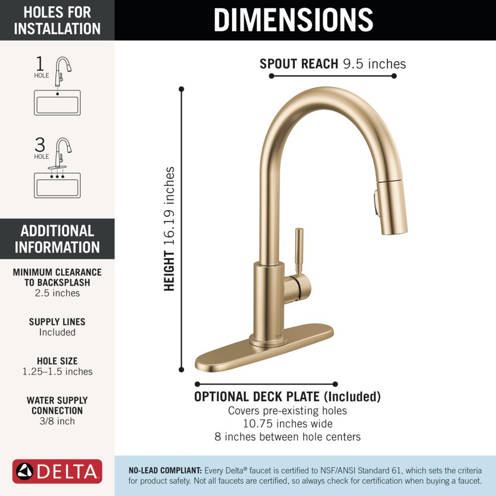 Delta Trask Gold Champagne Bronze Single Handle Deck-mount Pull-down Kitchen Faucet with Sprayer (Includes Deck Plate)