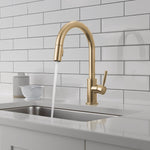 Delta Trask Gold Champagne Bronze Single Handle Deck-mount Pull-down Kitchen Faucet with Sprayer (Includes Deck Plate)