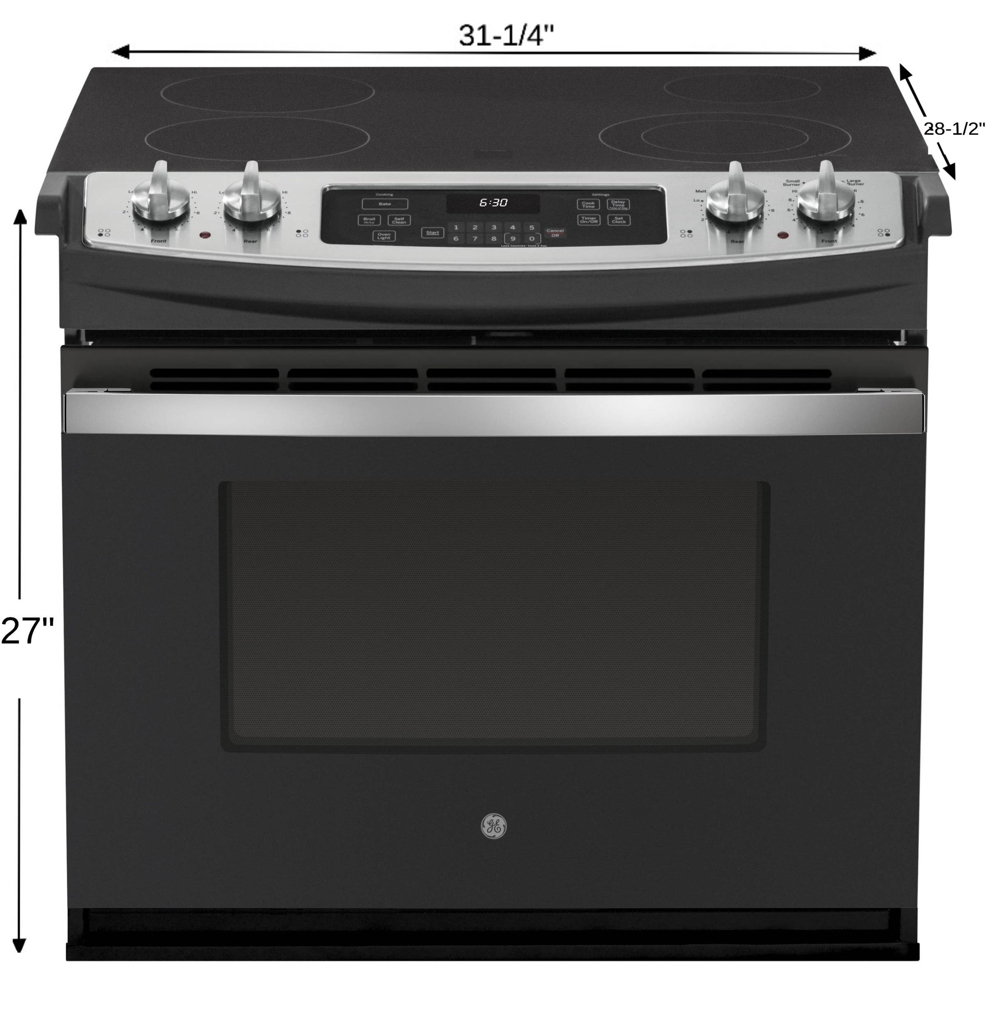 GE 30-in Glass Top 4 burners 4.4-cu ft Drop-In Electric Range ( Black ), JD630ST3SS, FINAL PRICE: $1,299.99