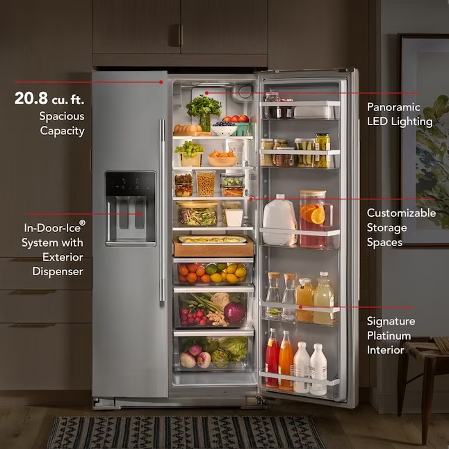KitchenAid 20.85-cu ft Counter-Depth Side-by-Side Refrigerator with Ice Maker + Water and Ice Dispenser (Fingerprint Resistant Stainless Steel), KRSC536RPS/00 *JR2510, Retail: $3,399.00, FINAL PRICE: $1,499.99 + TAX