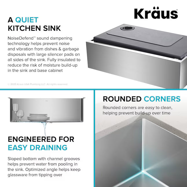 Kraus Standart PRO Farmhouse apron front 33-in x 21-in Stainless steel Single bowl 16 -Gauge Kitchen Sink,  KHF410-33, FINAL PRICE: $349.99 + TAX