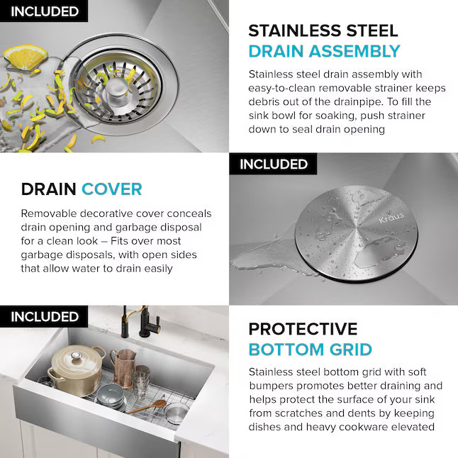 Kraus Standart PRO Farmhouse apron front 33-in x 21-in Stainless steel Single bowl 16 -Gauge Kitchen Sink,  KHF410-33, FINAL PRICE: $349.99 + TAX