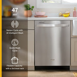 Whirlpool Eco Series 24-in Top Control Built-in Dishwasher ( Black ) With Third Rack, Sensor Cycle with AI Intelligent Wash, Soak and Clean , 47-Decibel
