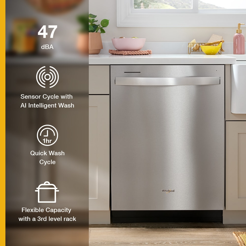 Whirlpool Eco Series 24-in Top Control Built-in Dishwasher (Black) With Third Rack, Sensor Cycle with AI Intelligent Wash, Soak and Clean , 47-Decibel