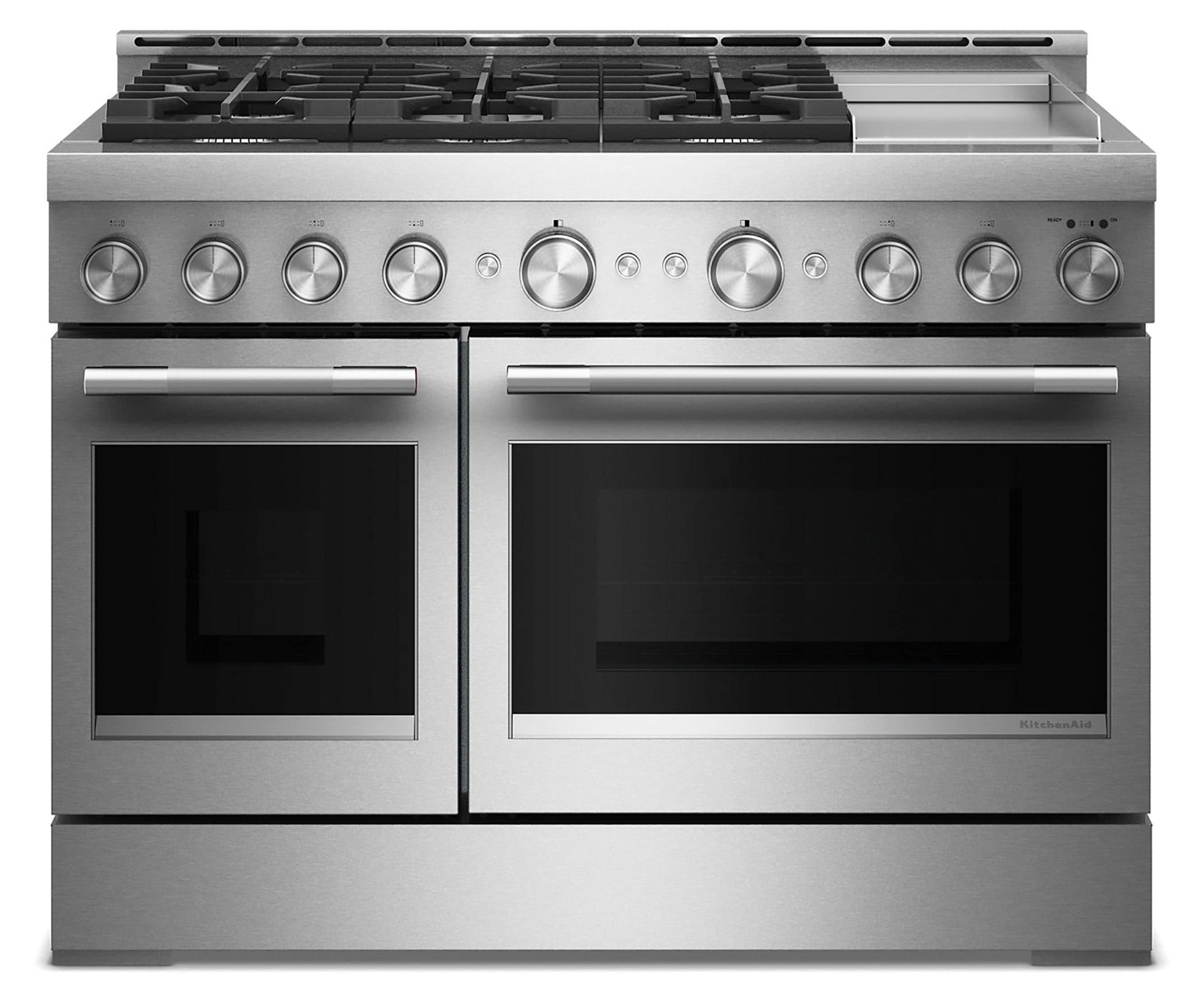 KitchenAid 48-in 6 burners 4.1-cu ft / 2.2-cu ft Air Fry Convection Oven Slide-In Double Oven Gas Range ( Stainless Steel )