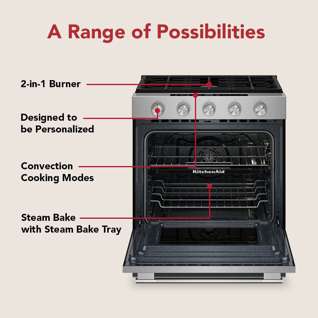 KitchenAid 30-in 5 burners 5-cu ft Air Fry Convection Oven Slide-In Natural Gas Range ( Fingerprint Resistant Stainless Steel )