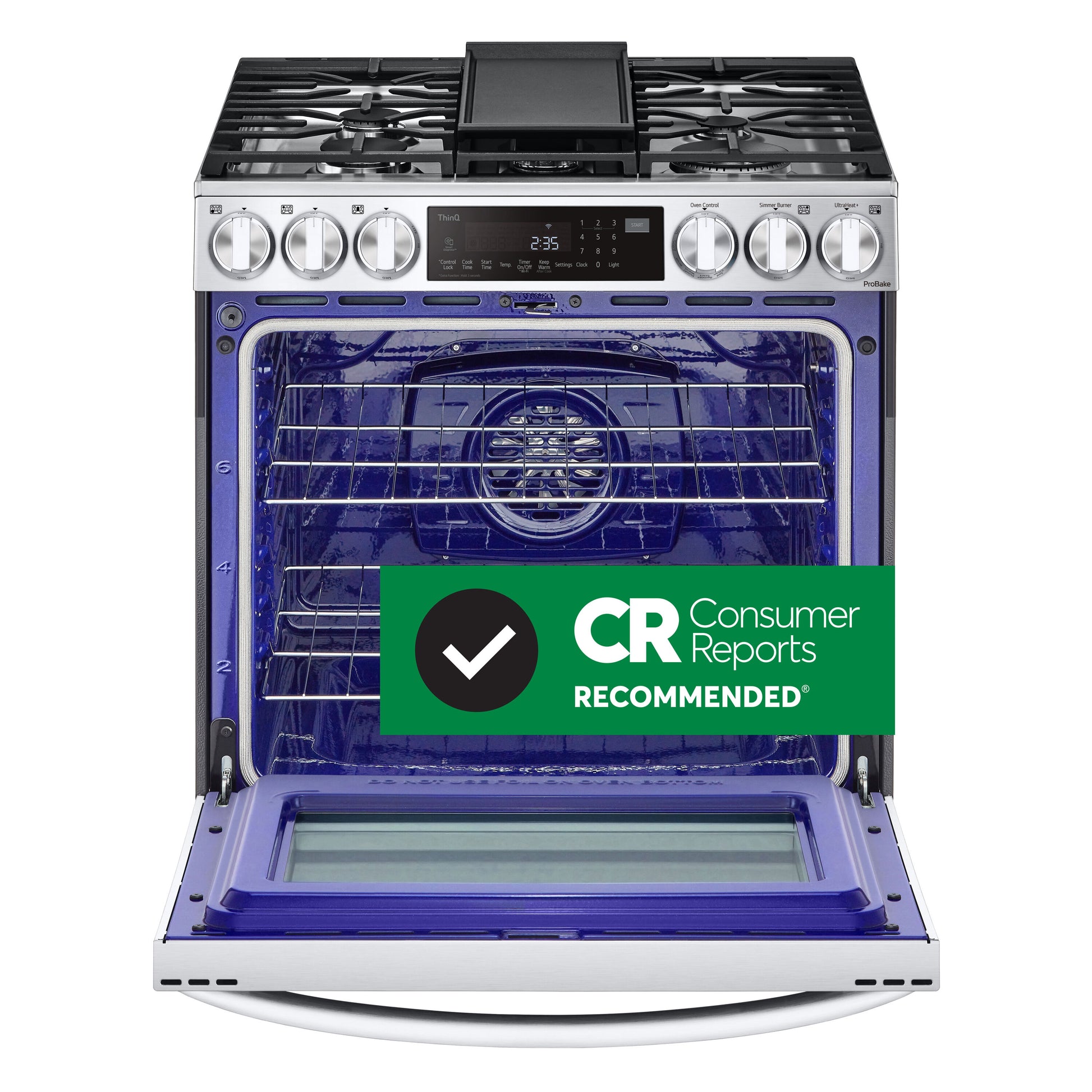 LG 30-in Standard 5 burners Air Fry Convection Oven Slide-In Dual Fuel Range ( PrintProof Stainless Steel )