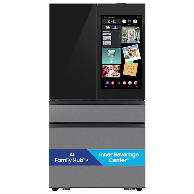 Samsung Bespoke Standard-Depth 28.6-cu ft 4 -Door 36-in Wide Smart Compatible French Door Refrigerator with Dual Ice Maker with Water Dispenser and Door within Door ( Fingerprint Resistant Stainless Steel ) ENERGY STAR Certified